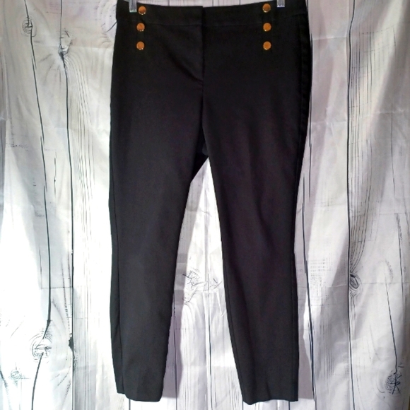 Loft High Waist Curvy Skinny Black Pants with Gold Button Accents - Picture 1 of 10